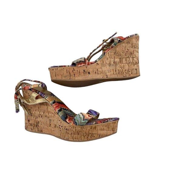 Missoni cork wedge platform multicolor print zig zag classic 38, US8 - Picture 6 of 10